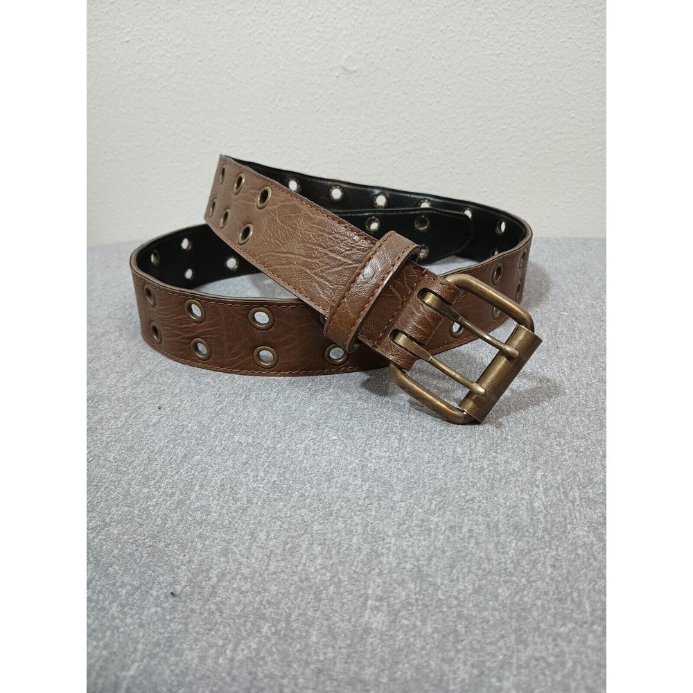 Vintage ABSOLUTELY FRESH By Prestige Leather Belt Brown Brass Small Punk Studs M